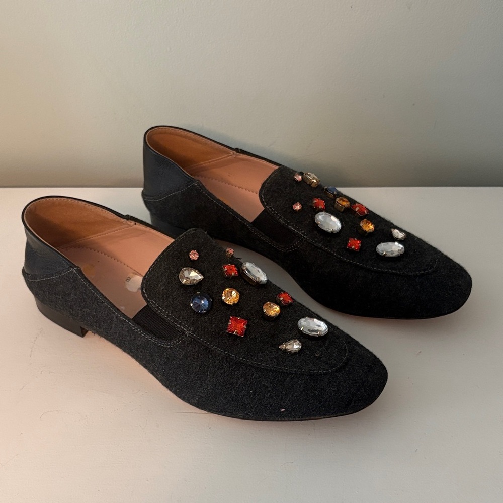 Embellished J Crew Black Loafers